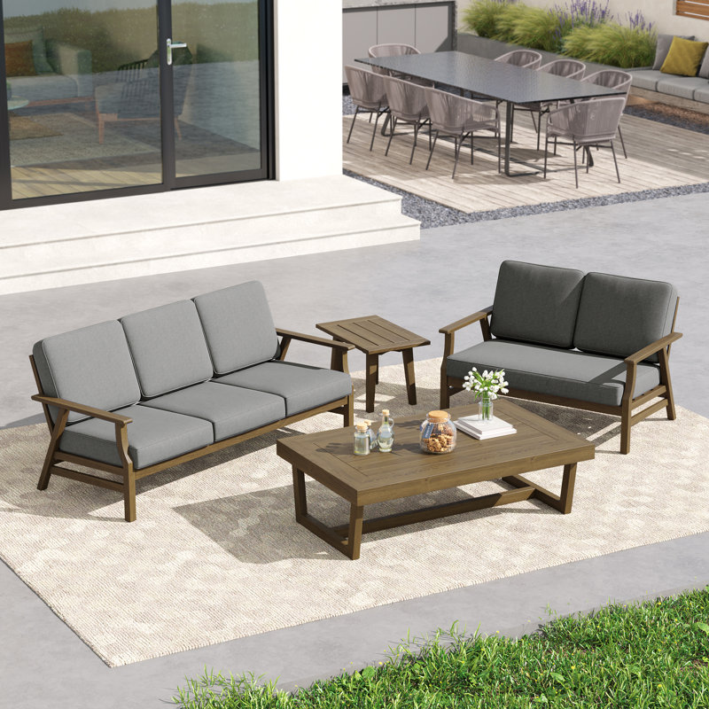 Shweta 4-Piece Outdoor Conversation Set, Perfect For Entertaining With Included Tables, Brown, Gray