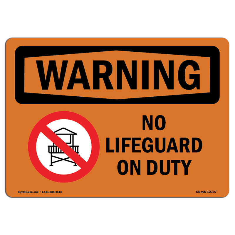 «No Lifeguard On Duty», panneau en aluminium 12 x 18, H 18 po x l 24 po x P 0,1 po