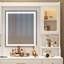 Grande coiffeuse avec miroir, 6 tiroirs et tablettes, bureau de commode