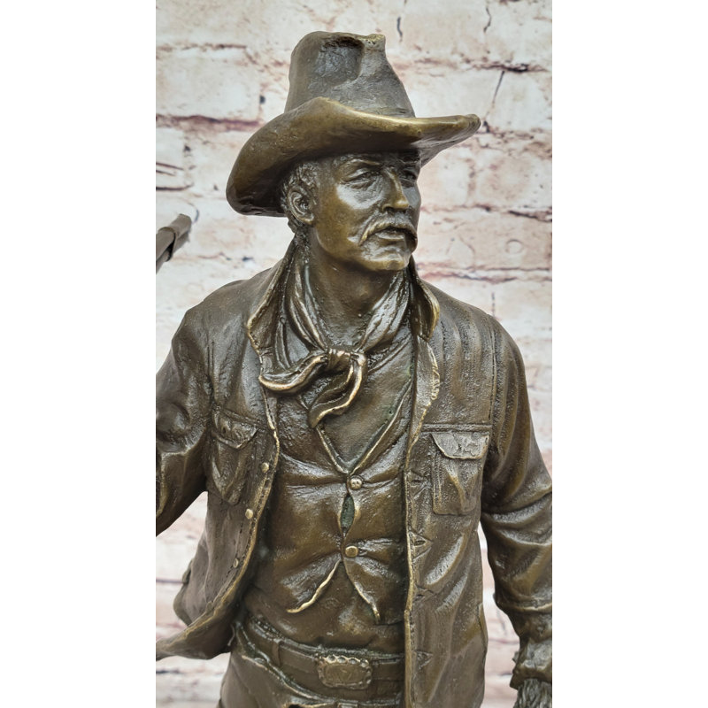 Cowboy W/ Rifle, Lo, And Dog - Bronze Metal Western Art Sculpture By Milo