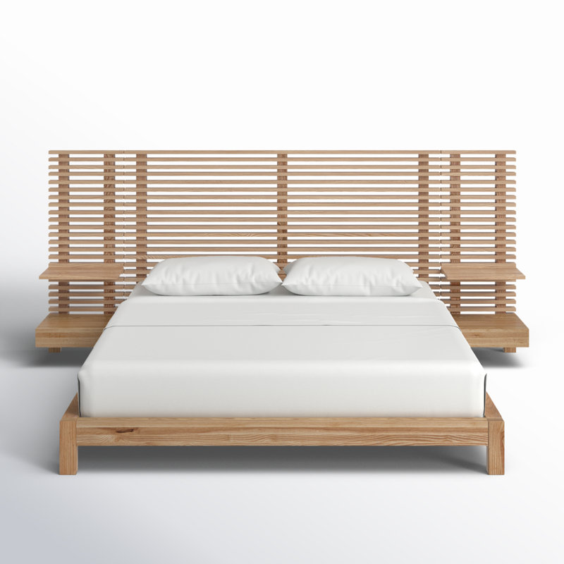 Finnian Unfinished Solid Wood Panel Storage Bed, Queen, Light Oak