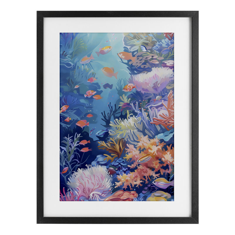 «Under The Sea Exotic Fish», reproduction sous verre encadrée, design par LSR Design Studio, H 23 po x l 17 po