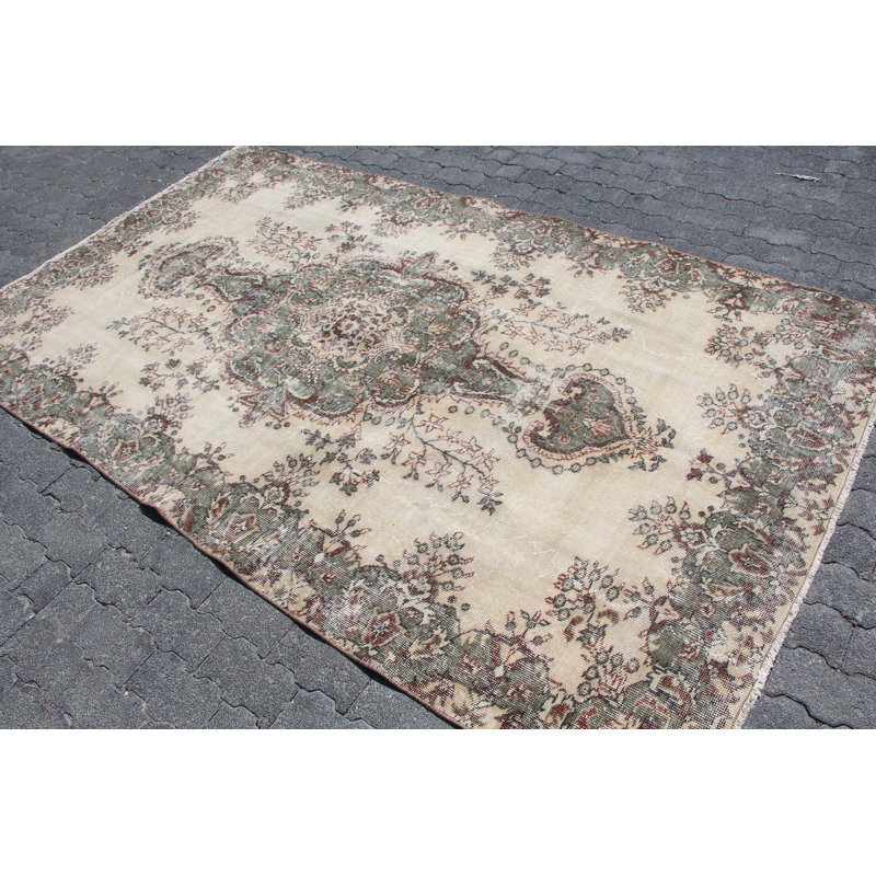 Grand tapis Oushak turc rétro - Tapis en laine antique beige pour la décoration de salon