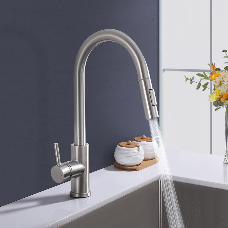 Topcraft Single-Handle Single-Hole Pull-Down Kitchen Faucet, Brushed Nickel