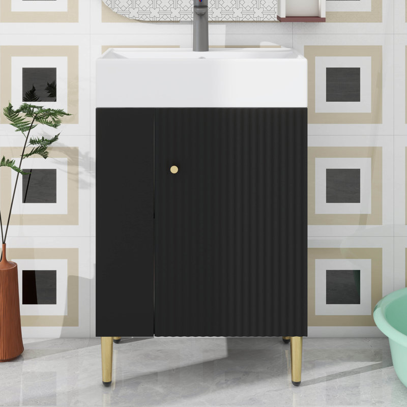 Petit meuble-lavabo avec lavabo simple en céramique, Noir
