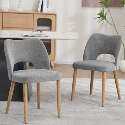 Chaise de salle à manger rembourrée moderne avec tissu en chenille et pieds en bois massif