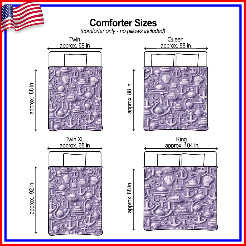 Nautical Elements Anchors Shells Comforter, King