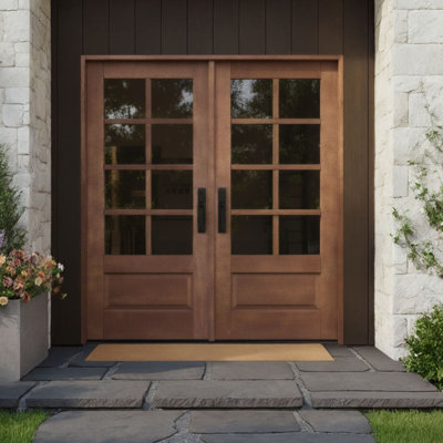G7508-SW-80 | 80" Double Door, RTA Prehung Exterior, SDL 8 Lite, 3/4 Lite, 1 Panel, Unfinished Mahogany Wood