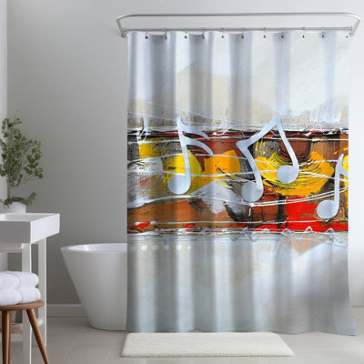 Harmony Gray Musical – Bedroom Home – Polyester Shower Curtain, Dye Sublimation Print, 71" W × 74" L