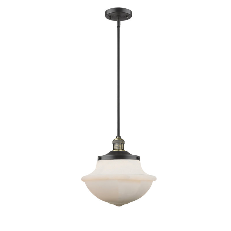 Luminaire suspendu simple à 1 lumière Baptiste, Blanc mat, Ampoule non incluse, Laiton antique noir