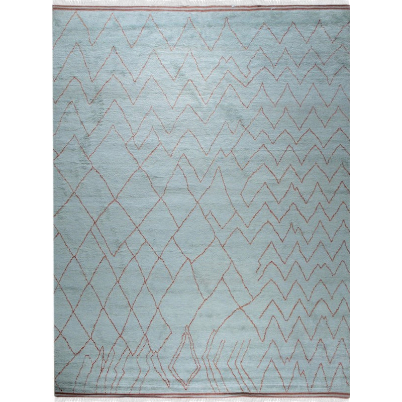 Tapis bleu en laine noué à la main Isla, Rectangle 4 pi x 8 pi