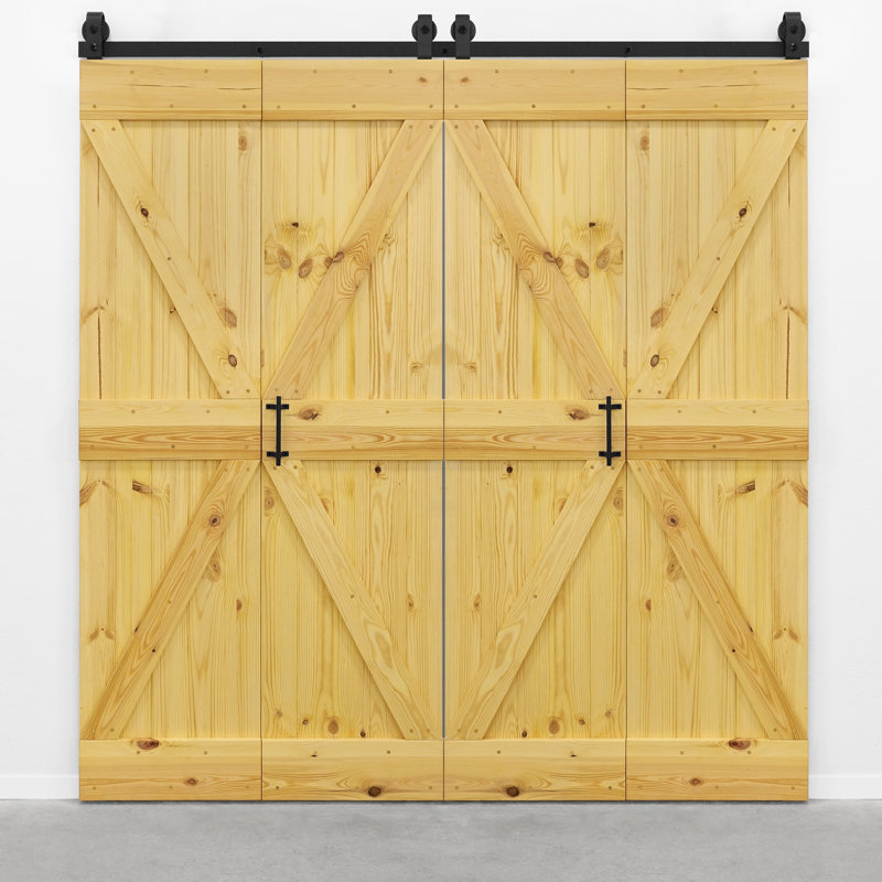 Double Bi-Fold Solid Pine Wood Barn Door, Natural Oil