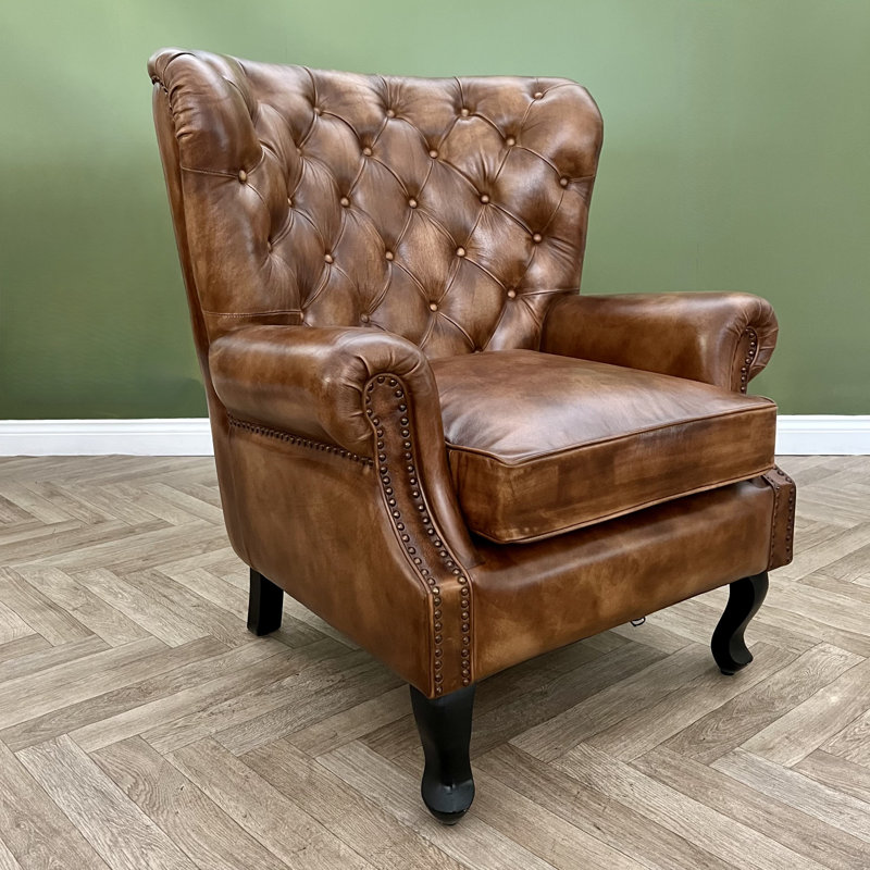Edgereton Upholstered Top Grain Leather Armchair