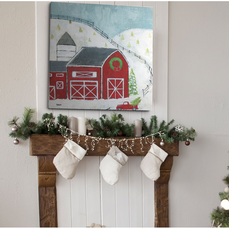 « christmas grange », peinture, H 24 po x l 24 po x P 1,5 po, Toile tendue