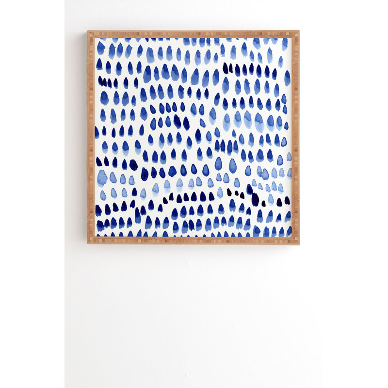 Iris Lehnhardt peint à pois bleus, H 20 po x l 20 po x P 3 po, Cadre brun, Pas de tapis