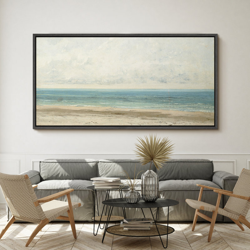 Paysage côtier, plage sereine, plage subtile et océan, H 30 po x l 60 po, Noir, noir, noir, noir
