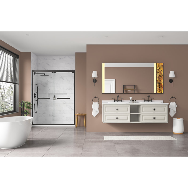 Miroir de salle de bain 72 x 36 pouces à DEL avec rétro-éclairage, fixation murale antibrouillard à mémoire de forme réglable
