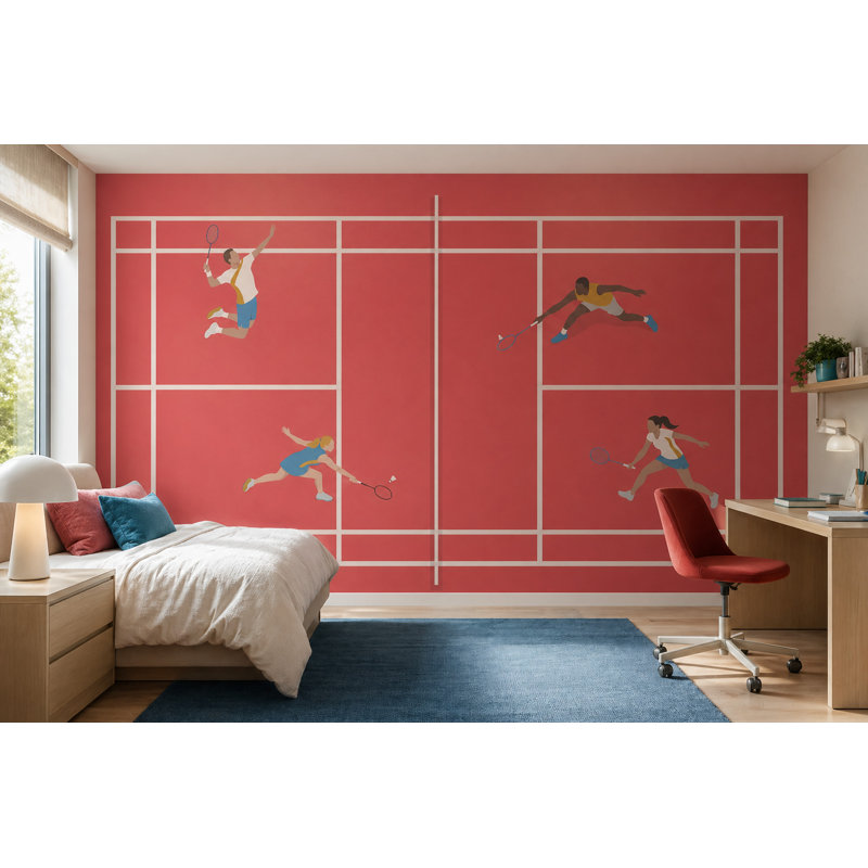 Décoration murale Badminton, 160 po x 108 po, Peler et coller