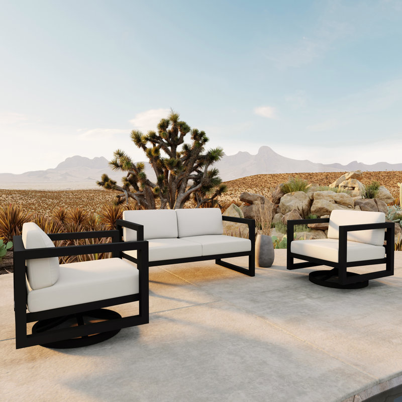 Avion 3 Piece Loveseat Set With Swivel, Canvas Natural Sunbrella® Canvas, Slate