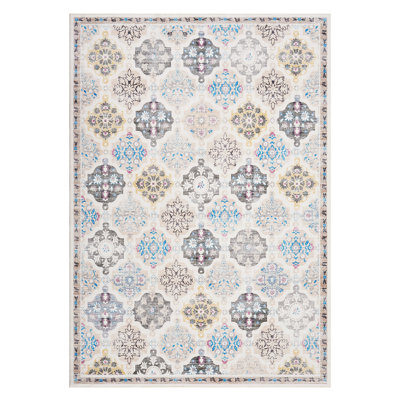 Boho Floral Checkerboard Area Rug - Washable Non-Slip Faux Wool Carpet - Soft & Durable - Ideal for Bedroom, Living Room, Kitchen, Entryway, Bathroom