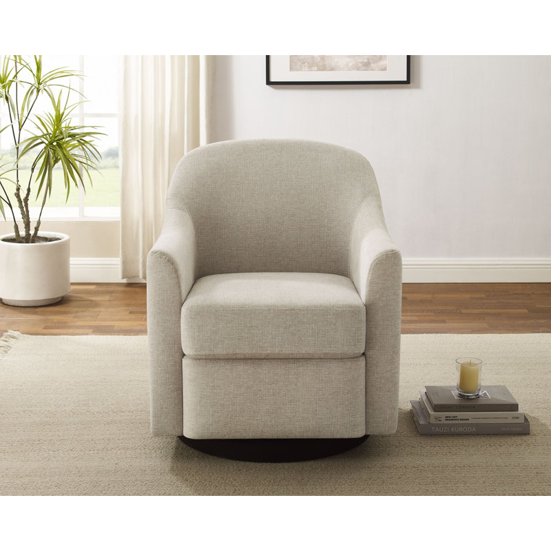 29.92In Modern Barrel Swivel Accent Chair, Light Khaki Polyester Blend