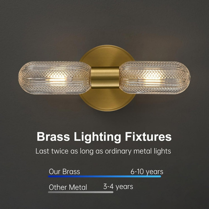 Diamond-patterned Glass Wall Sconce In Brass Finish