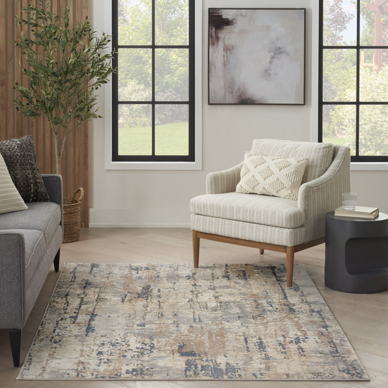 Tapis beige / gris en polyester / polypropylène tissé à la machine Addie, Rectangle 7 pi 10 po x 9 pi 10 po, Beige/gris