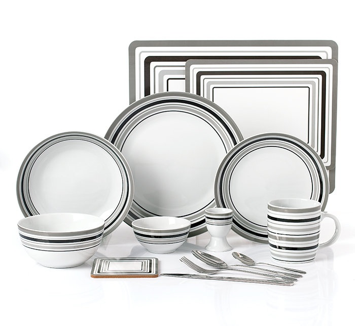 Waterside 80pc Grey Brompton Porcelain & Cutlery Combo Dinner Set