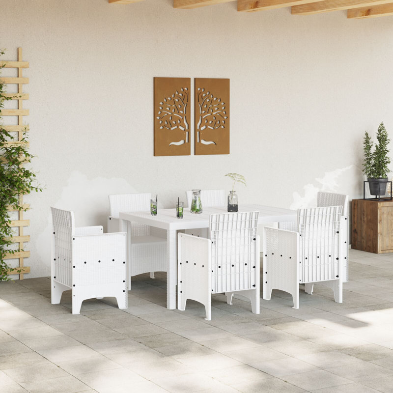 Garden Table Poly Rattan, 73cm H x 150cm W x 100cm D, White