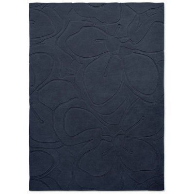 Wool Floral Area Rug in Dark Blue