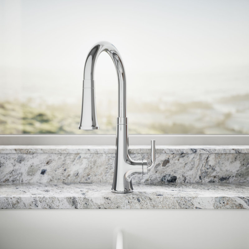 Tone Single Handle Pull Down Kitchen Sink Faucet with Three-Function Pull Down Sprayer, Polished Chrome