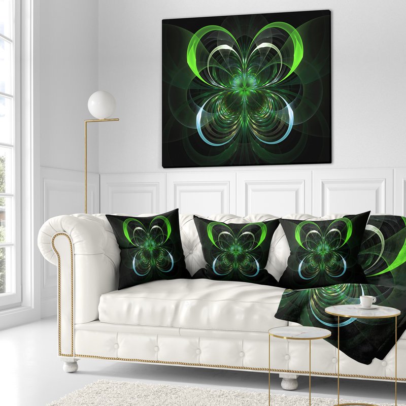 Coussin imprimé floral vert, 18 po x 18 po, Coussin décoratif