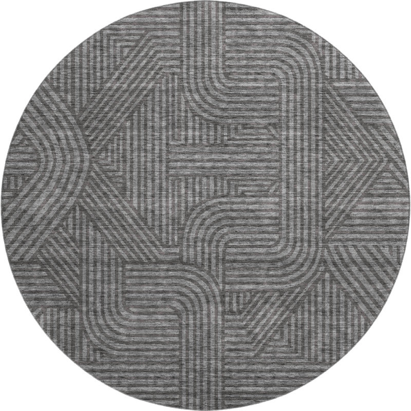 Premium Machine Washable Prisco Charcoal Rug, Round 8'