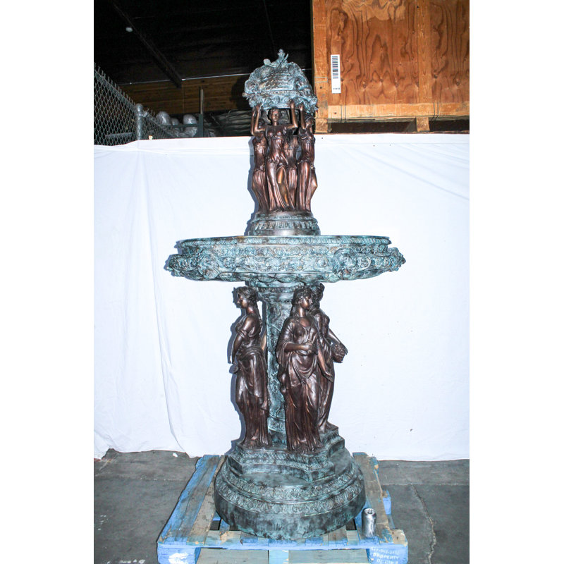 Fontaine quatre saisons géante en bronze avec finition patinée 48 po x 48 po x H 98 po
