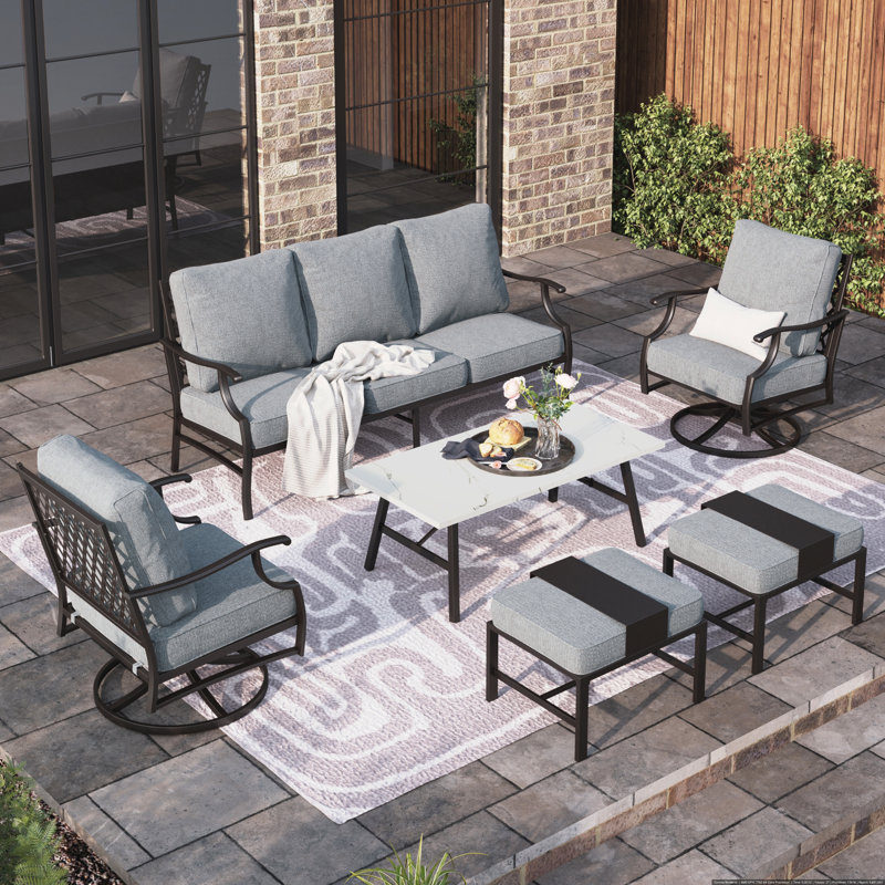 Asfand 5-Person Metal Patio Conversation Set with Swivel Lounge Chairs, Cushion Pro Gray Performance Twill, Yes