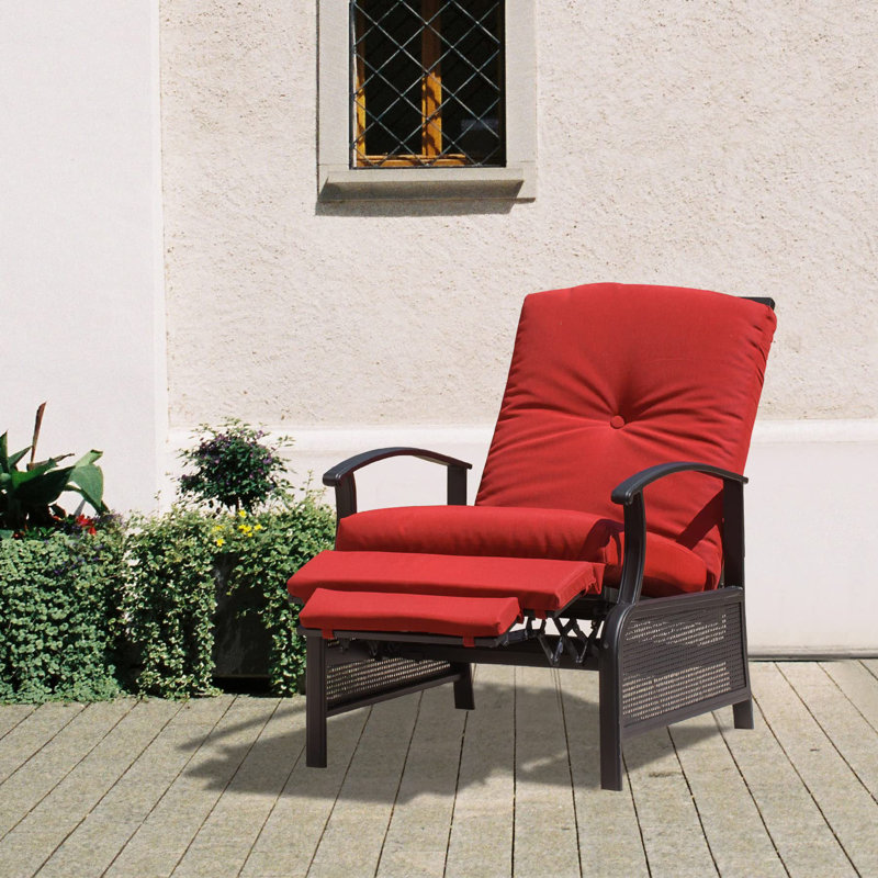 Chaise de patio inclinable avec coussins Jeftha, Rouge