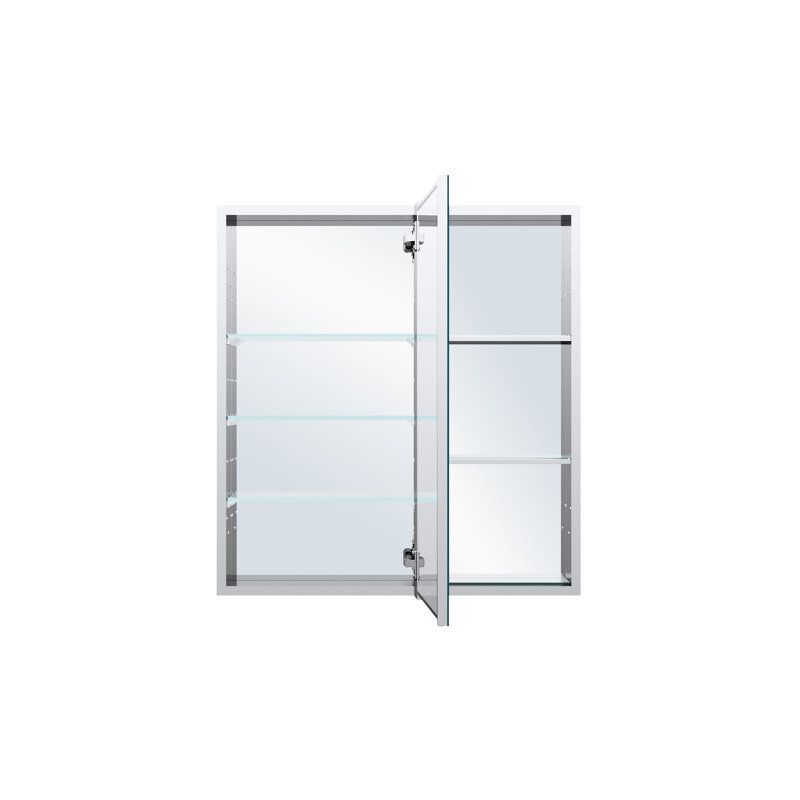 Armoire à pharmacie encastrée ou en saillie en aluminium avec miroir et étagère ouverte pour salle de bain (71 cm L x 76 cm H).