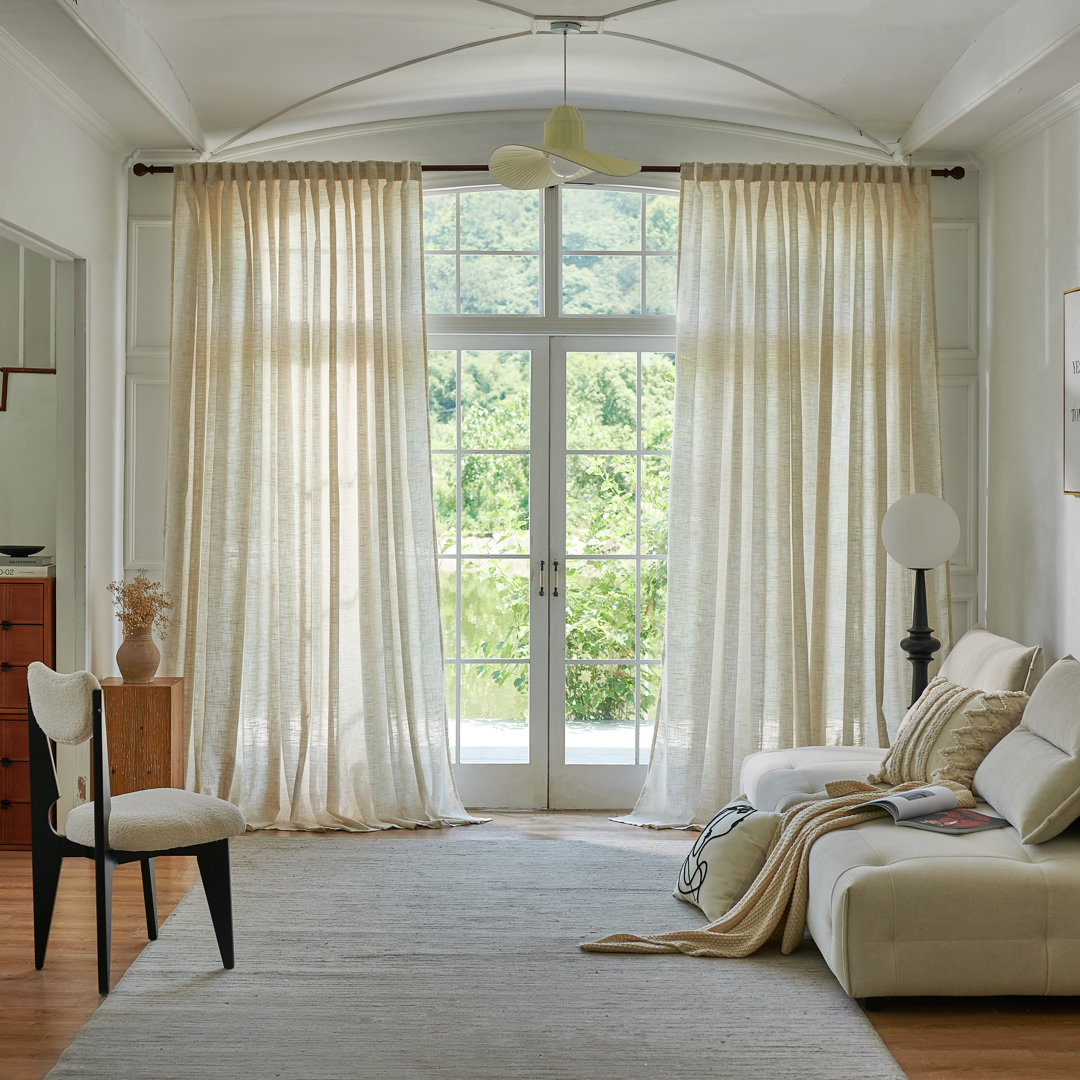 Draycott Polyester Linen Textured Light Filtering Semi-Sheer Back Tab Curtain Pair(Set of 2) (Set of 2) Latitude Run® Curtain