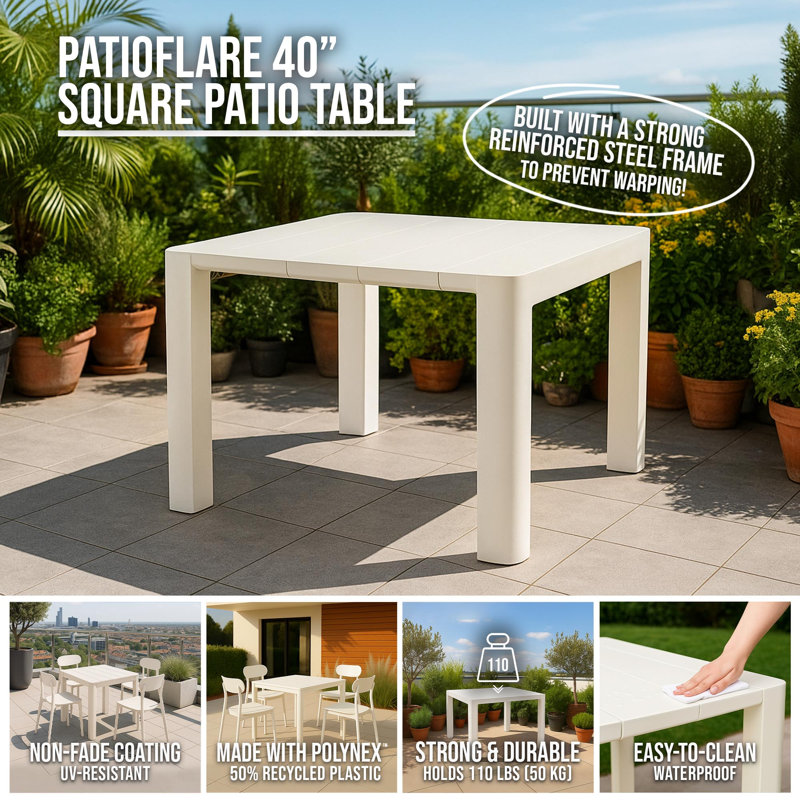 Table de patio 40 po Patioflare, crème, Blanc
