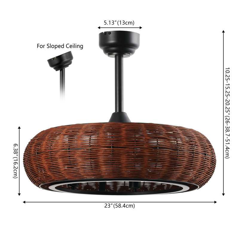 Cassidy 23" 6-Light Modern Bohemian 6-Speed Metal/Rattan Mobile-App/Remote-Controlled Height-Adjustable Lantern LED Ceiling Fan