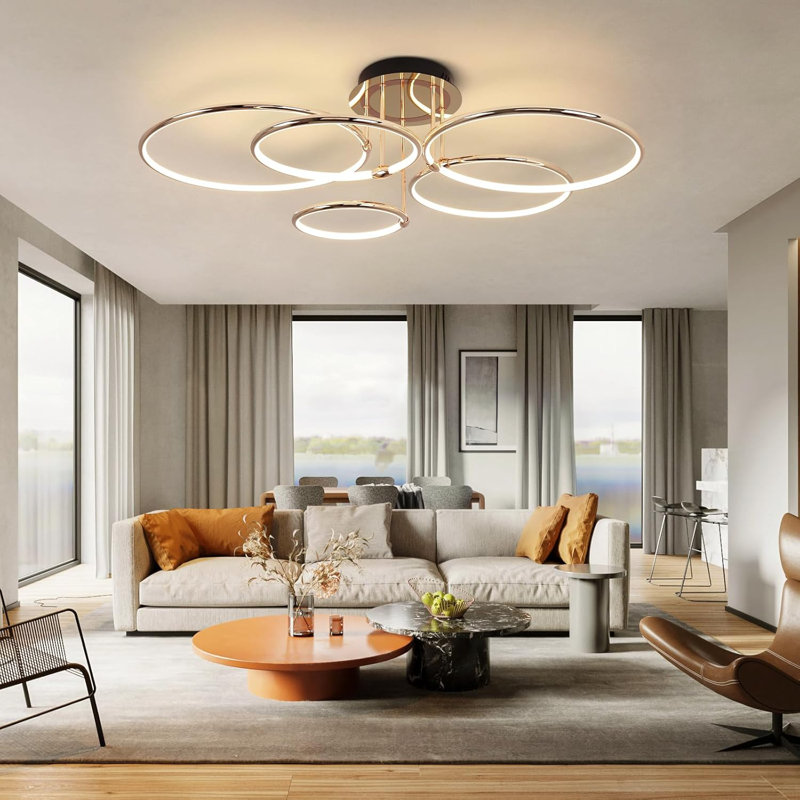 Modern Ceiling Light Fixture,Gold Dimmable Led Ceiling Light With Remote Control For Living Room,5 Rings Flush Mount Ceiling Lamp For Living Room Bedroom Kitchen Lighting Fixtures Ceiling
