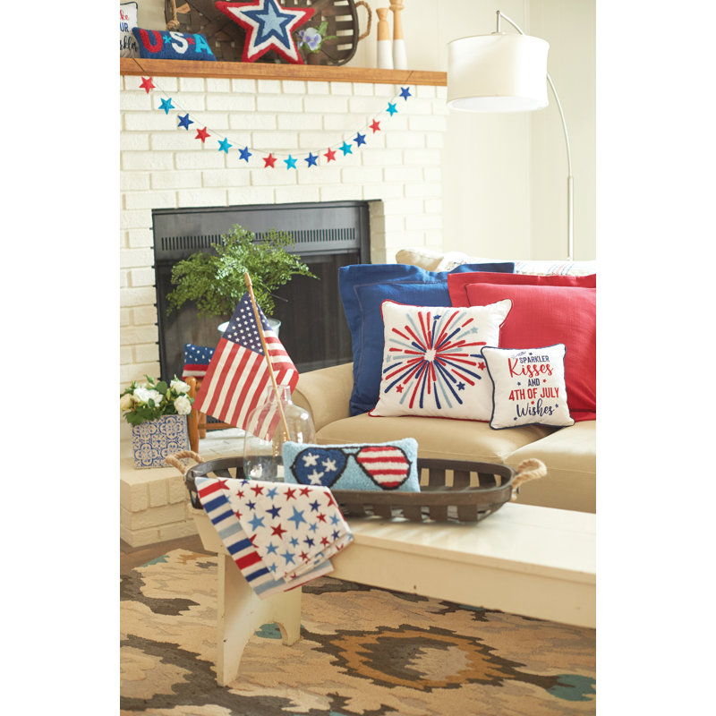 Firework Tufted Patriotic Square Throw Pillow Medium