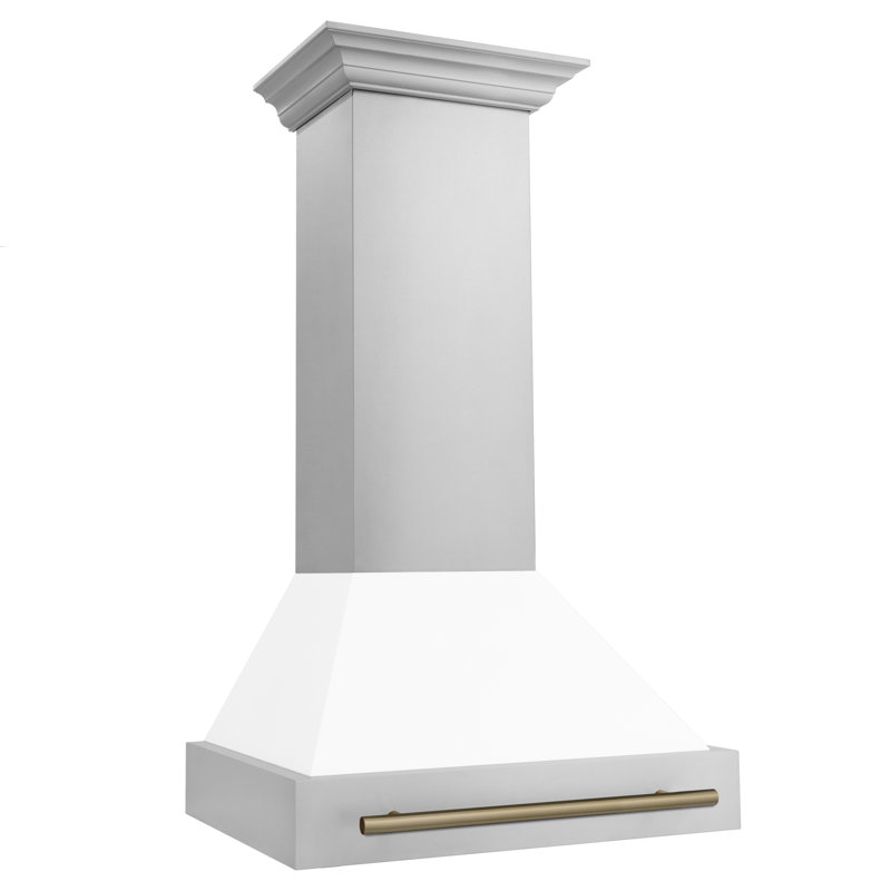 ZLINE Autograph Edition 30 in. Stainless Steel Range Hood with White Matte Shell and Handle, White Matte/Champagne Bronze