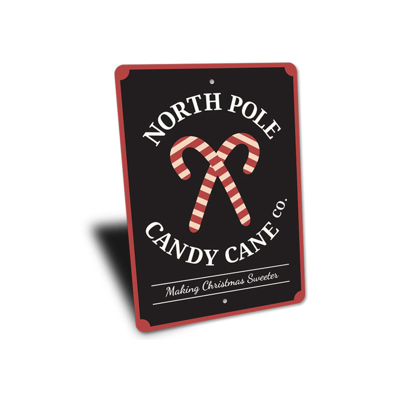 Enseigne en aluminium «North Pole Candy Cane Company», H 14 po x l 10 po x P 0,04 po