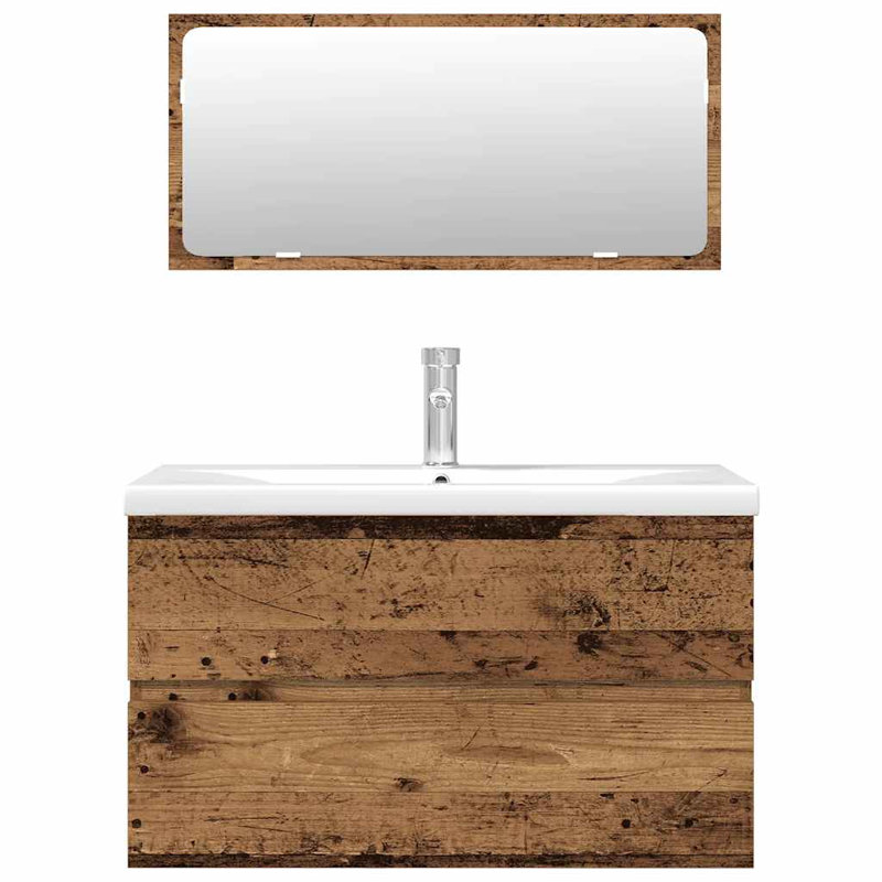Vanity & Mirror Set, Old Wood