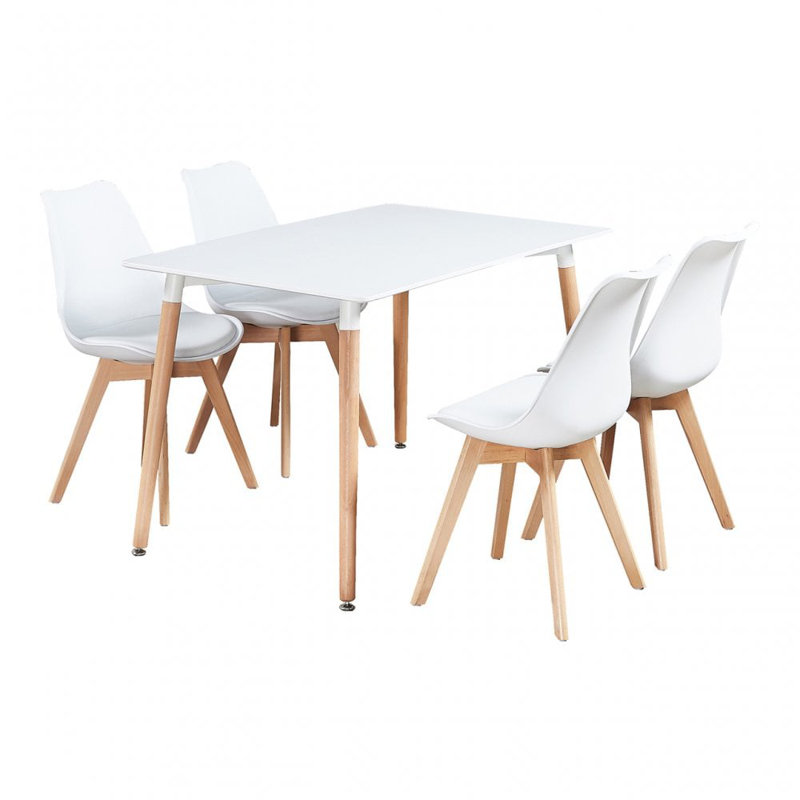 Zane 4 Person Modern Dining Table Set, White, White