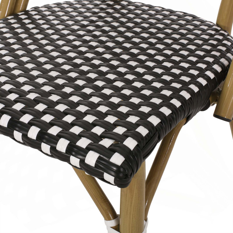 Chaise de bistro française en aluminium 2 pièces PE Ratten, White+Black