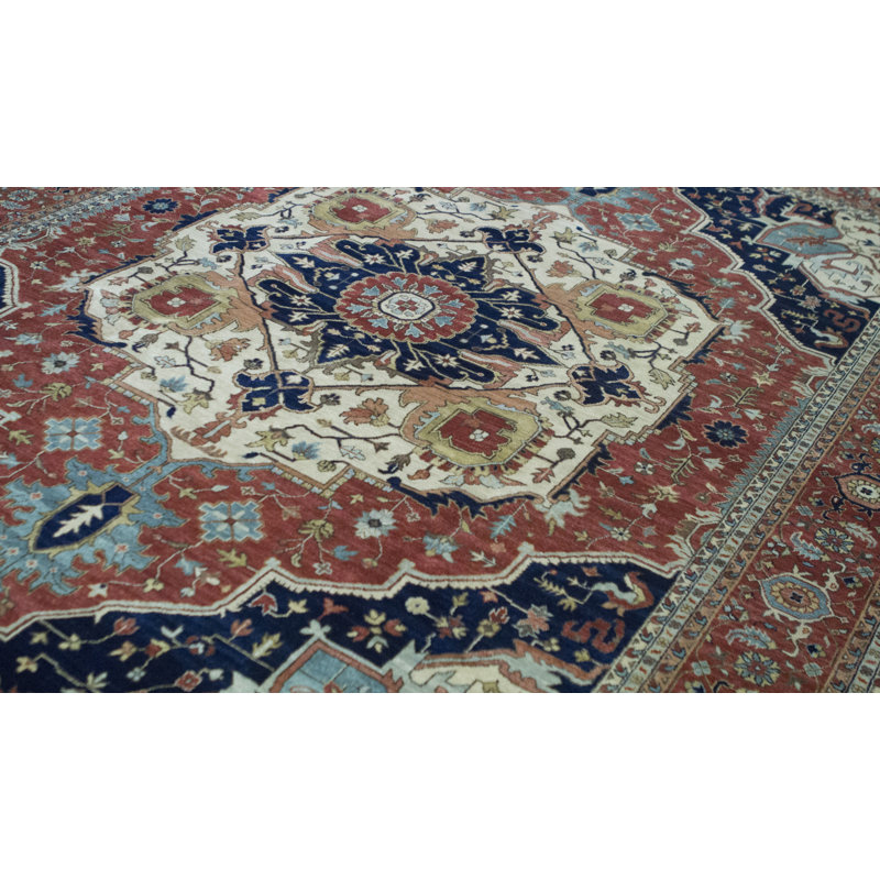 Wool Oriental Area Rug in Rust/Blue/Beige