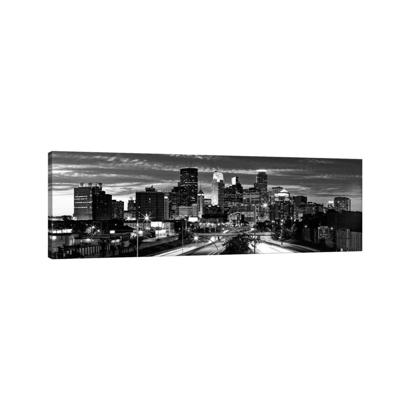 Minneapolis Skyline Cityscape 1 Piece Wrapped Canvas Panoramic Wall Art, 30.48 cm H x 91.44 cm W x 3.175 cm D