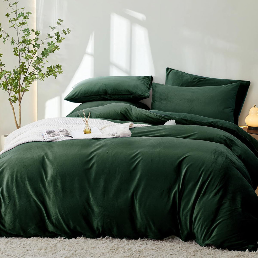 SJT-SJR Winter Warm Crystal Flannel Dark Green Duvet Cover Set Nayoroom